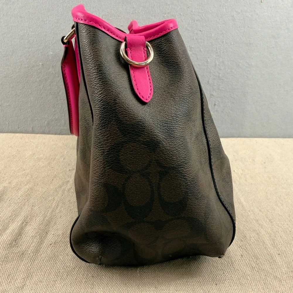 Coach Margot Carryall Signature Brown Canvas Bright Pink Trim Crossbody Tote Bag - Picture 5 of 12